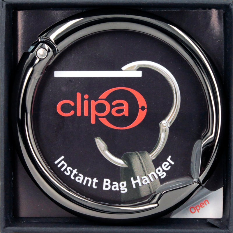 Clipa Bag Hanger - Polished Hematite PVD - The Ring That Opens Into a Hook and Hangs in Just 1/2" of Space, Holds 33 lbs., 3 yr. Warranty - Image 3