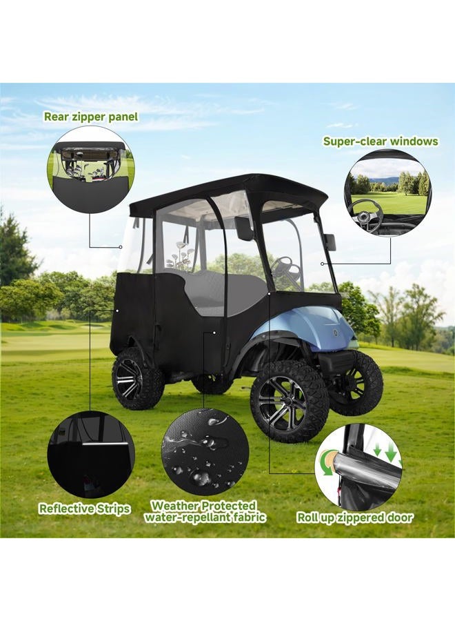 Xoxocos Golf Cart Enclosure 2-Passenger for EZGO TXT RXV - 600D Waterproof Snowproof Cover with Side Mirror Openings, Transparent Tail Light Panel, Detachable Windshield & 4-Sided Clear Windows - Image 4