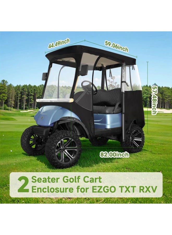 Xoxocos Golf Cart Enclosure 2-Passenger for EZGO TXT RXV - 600D Waterproof Snowproof Cover with Side Mirror Openings, Transparent Tail Light Panel, Detachable Windshield & 4-Sided Clear Windows - Image 3