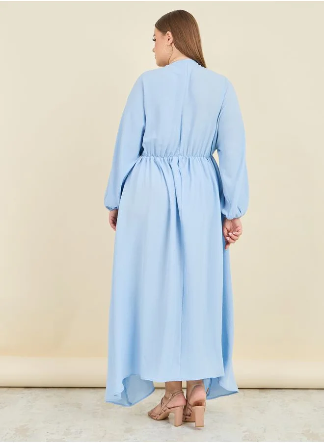 Styli Plus Textured V Neck A-Line Maxi Dress