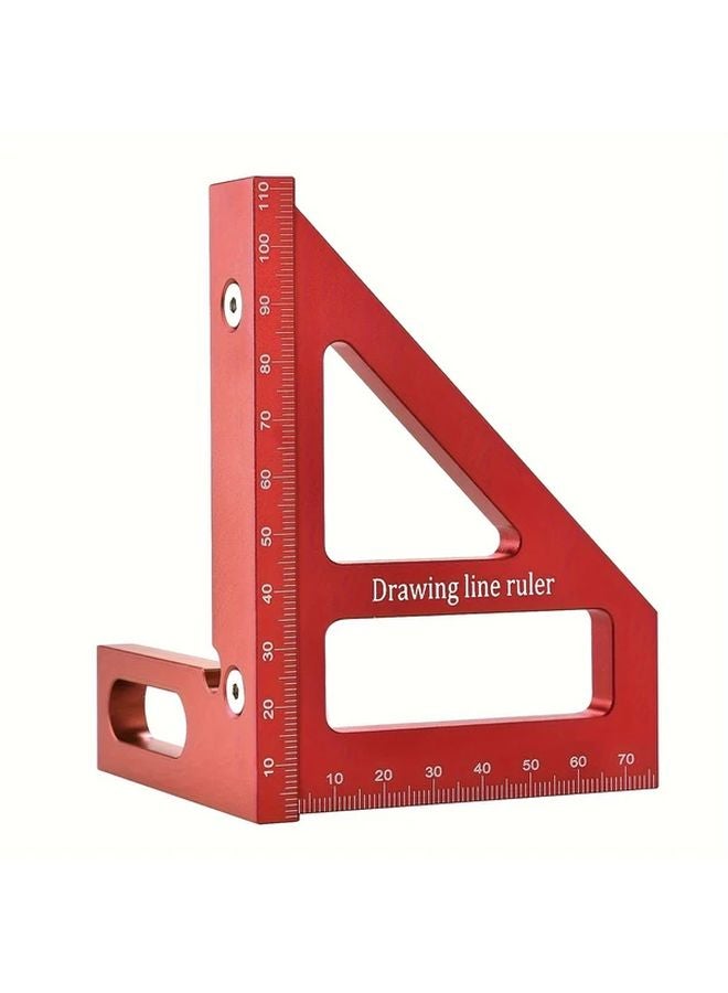 Red Square Ruler 1pc Aluminum Alloy Triangle Woodworking Angle Tool Precision Marking T Square - Image 1