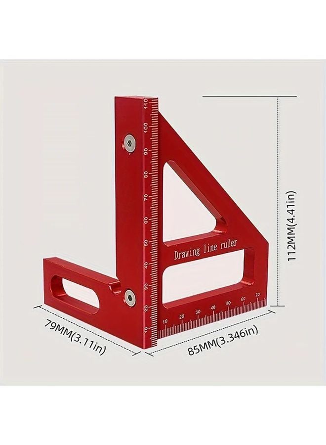 Red Square Ruler 1pc Aluminum Alloy Triangle Woodworking Angle Tool Precision Marking T Square - Image 3
