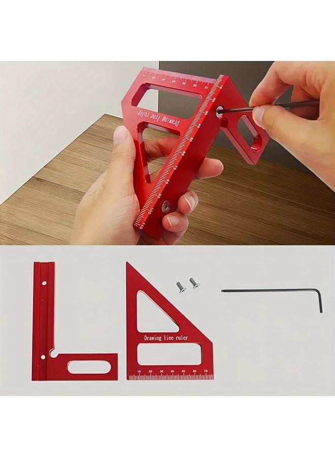 Red Square Ruler 1pc Aluminum Alloy Triangle Woodworking Angle Tool Precision Marking T Square - Image 5