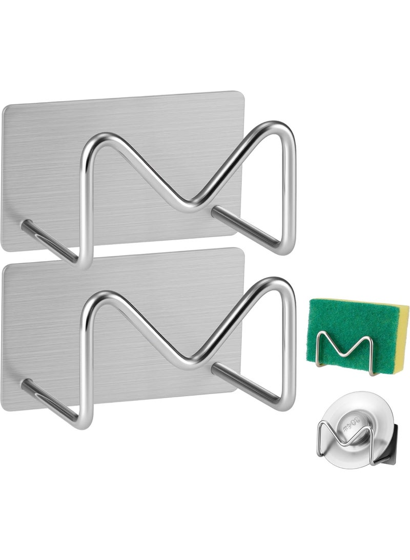 LuckSa 2-Pack Stainless Steel Sponge Holder, Kitchen Sink Caddy Organizer, Rustproof, Brushed Finish - Image 1