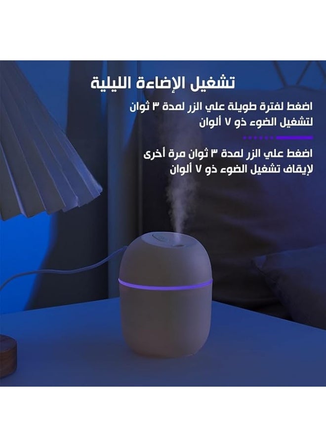 Mawan - Diffuser & Humidifier, 220ml Mini Ultrasonic Air Humidifier - USB Essential Oil Diffuser, Car Purifier, Anion Aroma Mist Maker with LED Light & Romantic Light (White) - Image 1