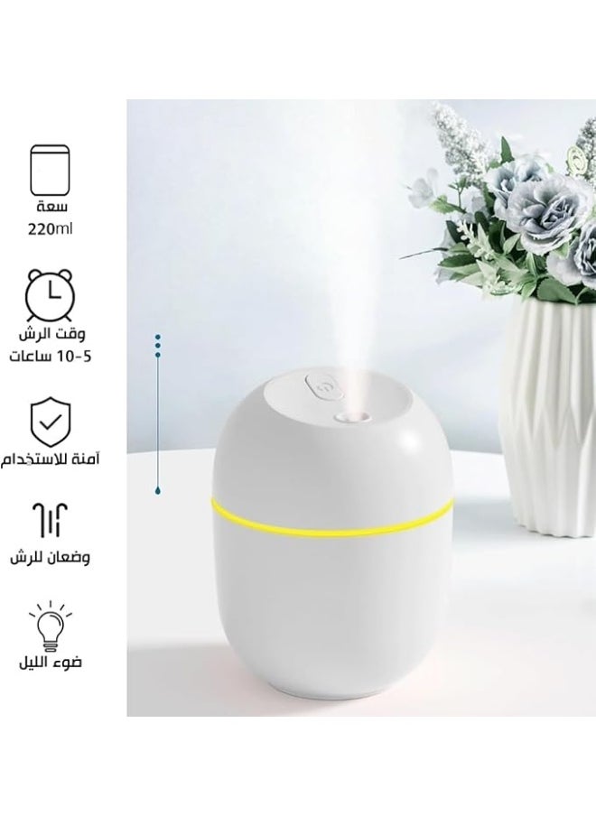Mawan - Diffuser & Humidifier, 220ml Mini Ultrasonic Air Humidifier - USB Essential Oil Diffuser, Car Purifier, Anion Aroma Mist Maker with LED Light & Romantic Light (White) - Image 1