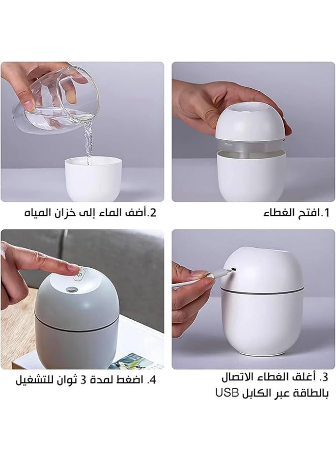 Mawan - Diffuser & Humidifier, 220ml Mini Ultrasonic Air Humidifier - USB Essential Oil Diffuser, Car Purifier, Anion Aroma Mist Maker with LED Light & Romantic Light (White) - Image 1
