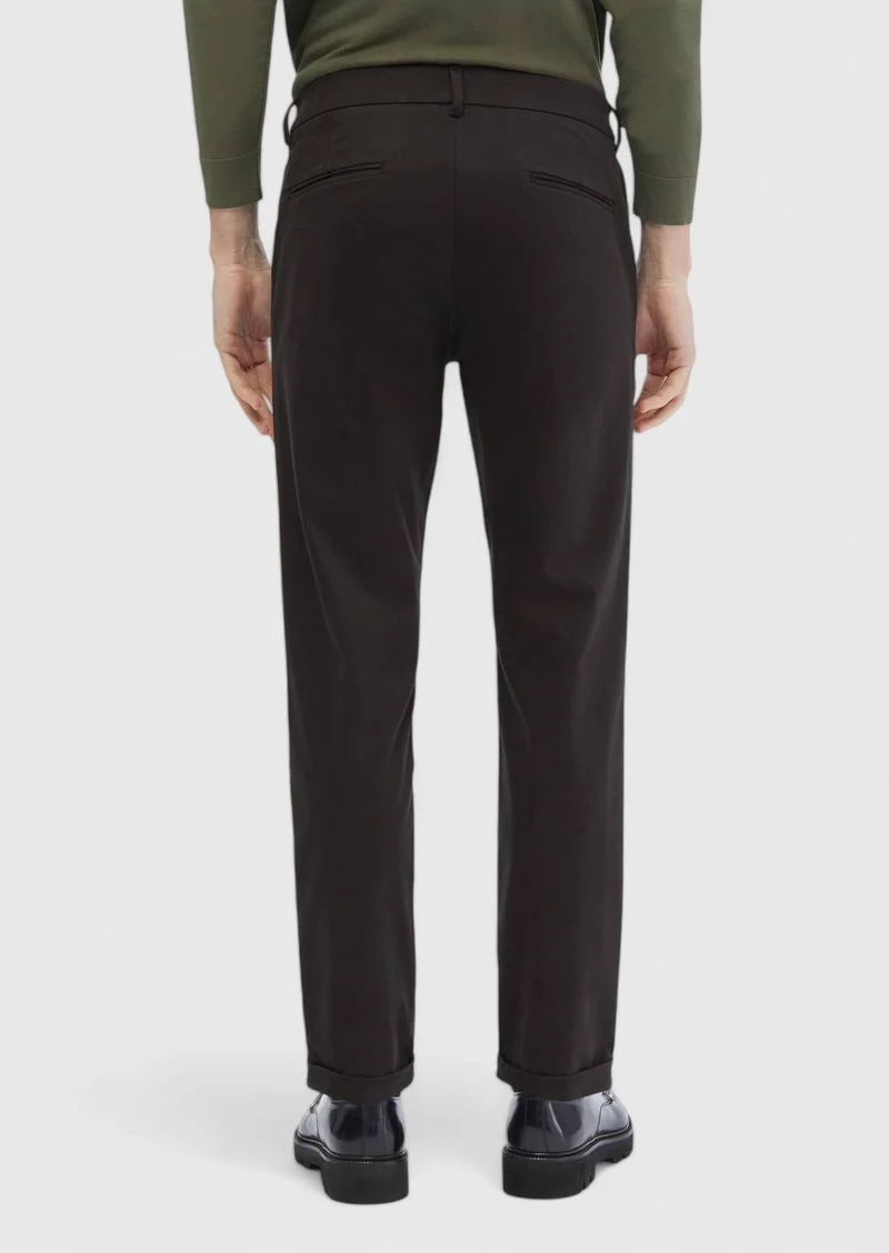 RAMSEY Black Weaving Regular Fit Casual Cotton Blended Trousers