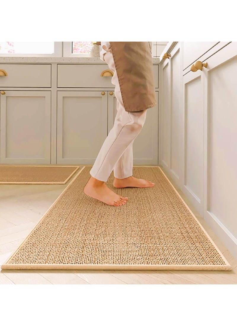 Bukela Set of 2 PCS Modern Durable Kitchen Rugs and Mats, Contemporary Style, Anti-Skidding Rubber Grip, Washable, Oil and Water Resistant, Easy to Clean, Size 120X44+75X44 CM, Color: Camel  - Image 1