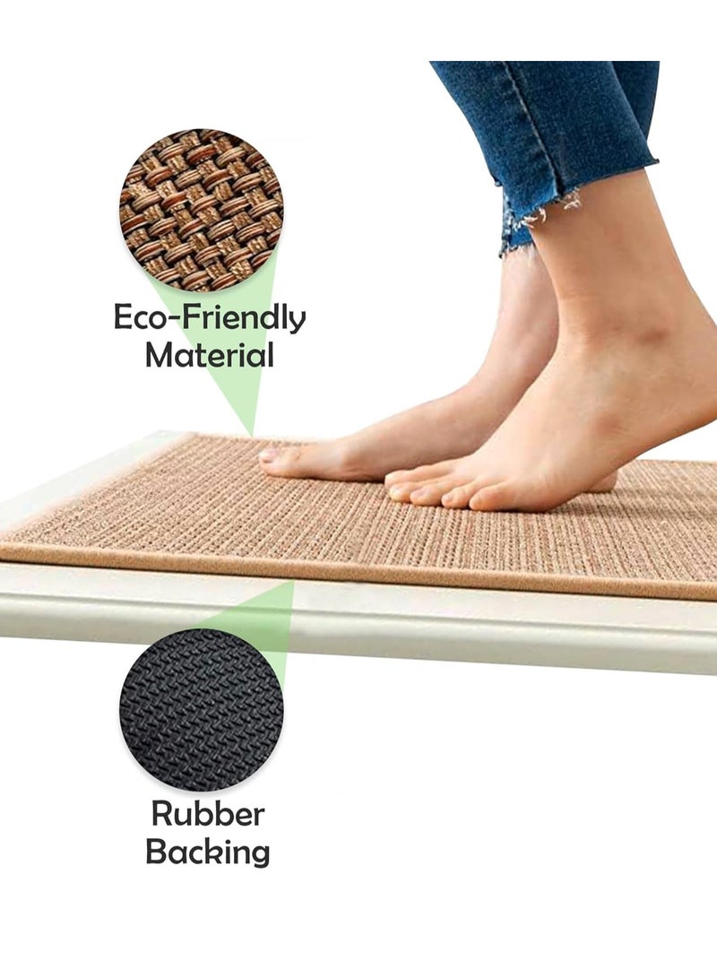 Bukela Set of 2 PCS Modern Durable Kitchen Rugs and Mats, Contemporary Style, Anti-Skidding Rubber Grip, Washable, Oil and Water Resistant, Easy to Clean, Size 120X44+75X44 CM, Color: Camel  - Image 2