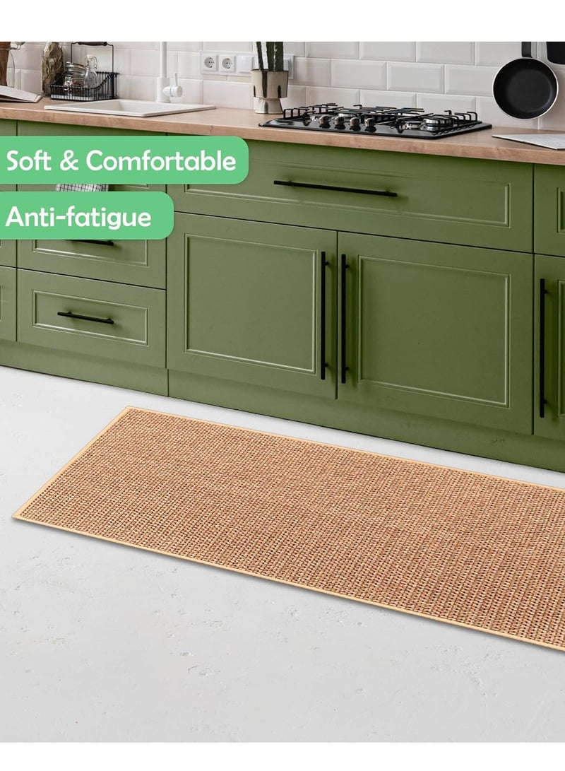 Bukela Set of 2 PCS Modern Durable Kitchen Rugs and Mats, Contemporary Style, Anti-Skidding Rubber Grip, Washable, Oil and Water Resistant, Easy to Clean, Size 120X44+75X44 CM, Color: Camel  - Image 5