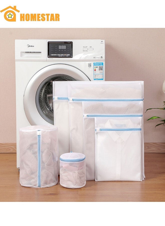 HOMESTAR 6 Pieces Mesh Laundry Bags for Delicates with Premium Zipper, Travel Storage Organize Bag, Clothing Washing Bags for Laundry, Blouse, Bra, Hosiery, Stocking, Blue - Image 1