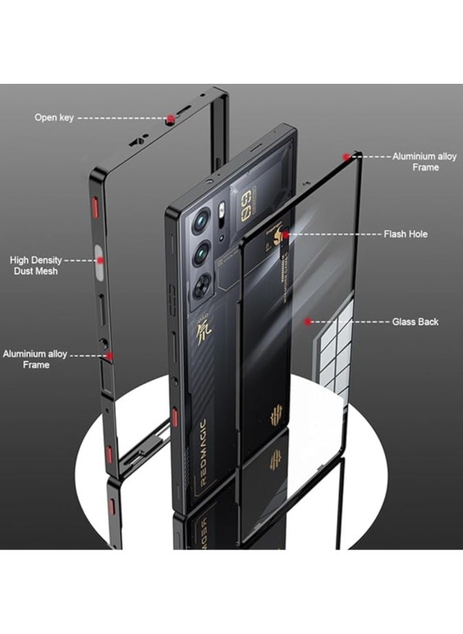 General - RedMagic 9 Pro / 9 Pro Plus Compatible Case with Display Protector, Metal Frame + Clear Tempered Glass Back with Shock Protection - Image 1