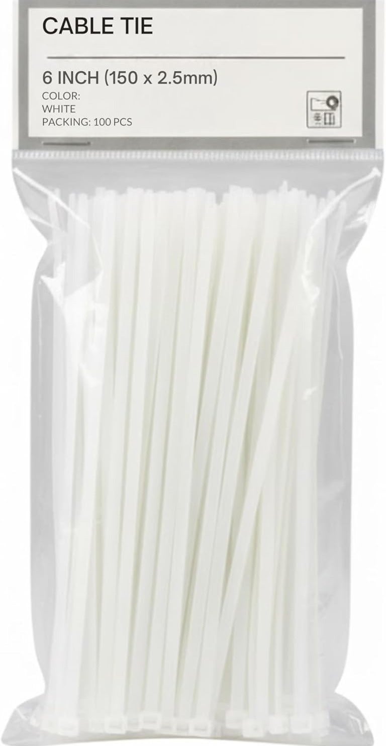 Hasanat Essentials Self Locking Cable Ties 100 Pieces, | Heat Resistant Cable Zip Ties Self-Locking Cable Organizer Anti Slip Wire Organizer Indoor Outdoor Use (White, 6 inch 150 x 2.5) - Image 1