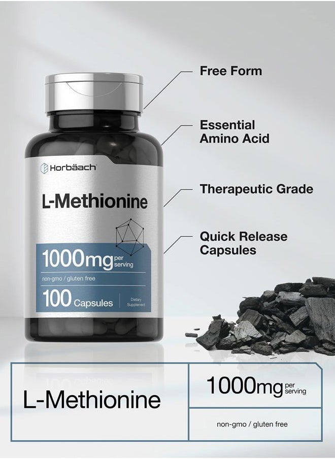 Horbäach L-Methionine 1000mg | 100 Capsules | Non-GMO, Gluten Free | Free Form Supplement  - Image 3