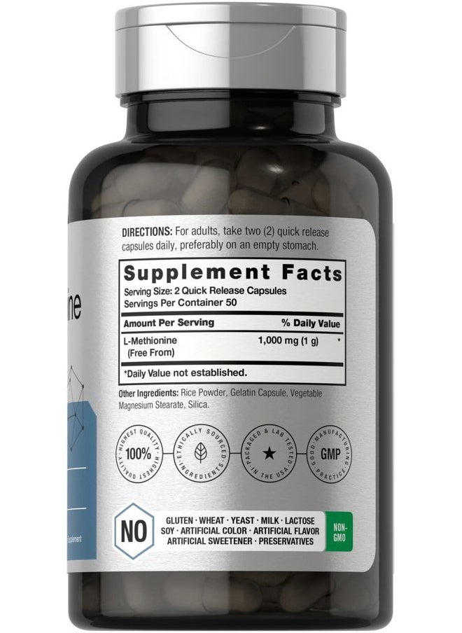 Horbäach L-Methionine 1000mg | 100 Capsules | Non-GMO, Gluten Free | Free Form Supplement  - Image 2