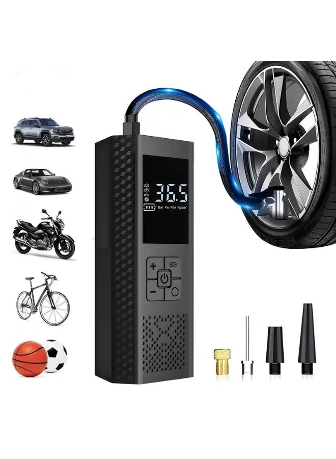 مضخة هواء محمولة لتضخيم الإطارات - مضخة هواء سريعة 3X 150 PSI لإطارات السيارات - مضخة هواء لاسلكية لإطارات السيارات مزودة بمقياس ضغط وضوء LED - مضخة هواء كهربائية مزودة بخاصية الإيقاف التلقائي للسيارات والدراجات النارية والدراجات الهوائية والكرات - Image 1