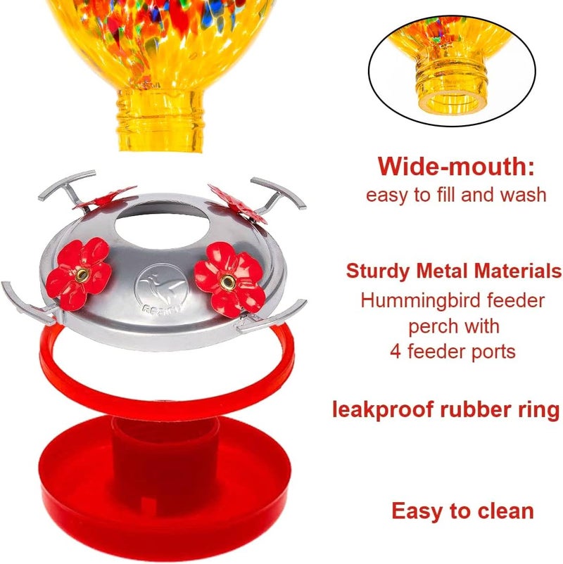 REZIPO Hummingbird Feeder with Perch - Hand Blown Glass - 38 Fluid Ounces Hummingbird Nectar Capacity Include Hanging Wires and Moat Hook (Half Green) - Image 3