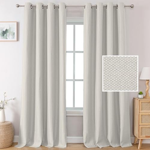H.VERSAILTEX Room Darkening Linen Curtains 108 inches Long Blackout for Kids Room 2 Panels Grommet Window Draperies Textured Linen Burlap Curtains for Bedroom Sliding Door 9 FT, Heather Off White