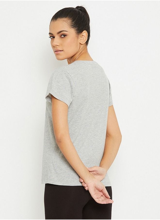 Clovia - Clovia Comfort Fit Active Text Print Tshirt in Grey - Image 1