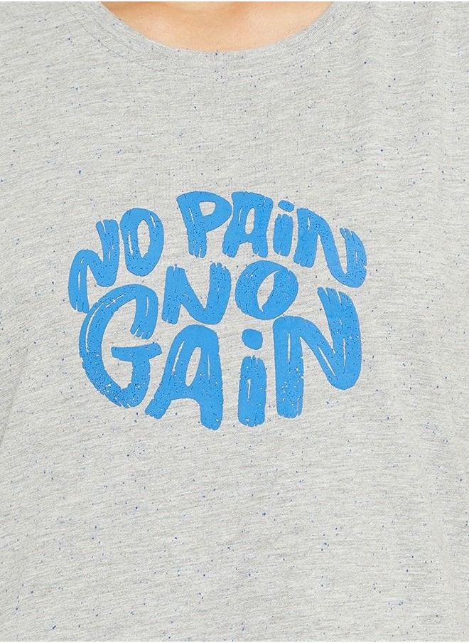 Clovia - Clovia Comfort Fit Active Text Print Tshirt in Grey - Image 1