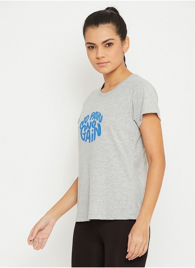 Clovia - Clovia Comfort Fit Active Text Print Tshirt in Grey - Image 1