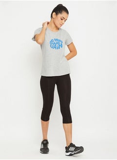 Clovia Comfort Fit Active Text Print Tshirt in Grey