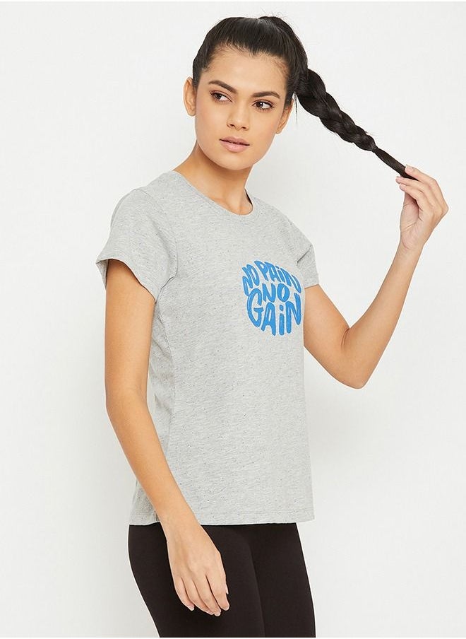 Clovia - Clovia Comfort Fit Active Text Print Tshirt in Grey - Image 1