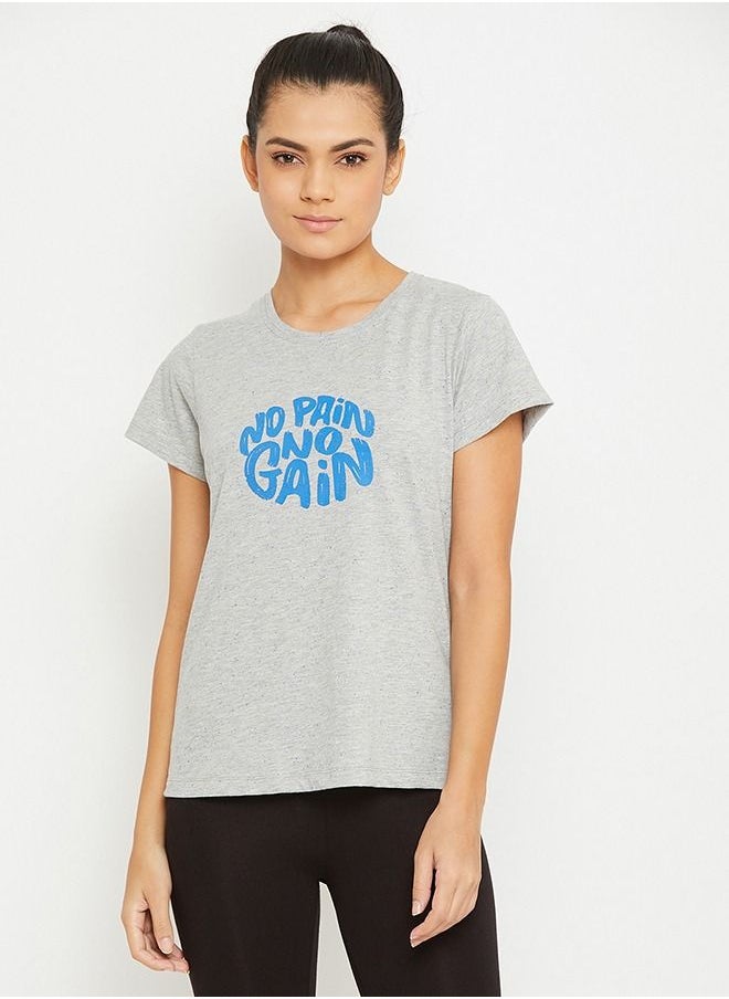 Clovia - Clovia Comfort Fit Active Text Print Tshirt in Grey - Image 1