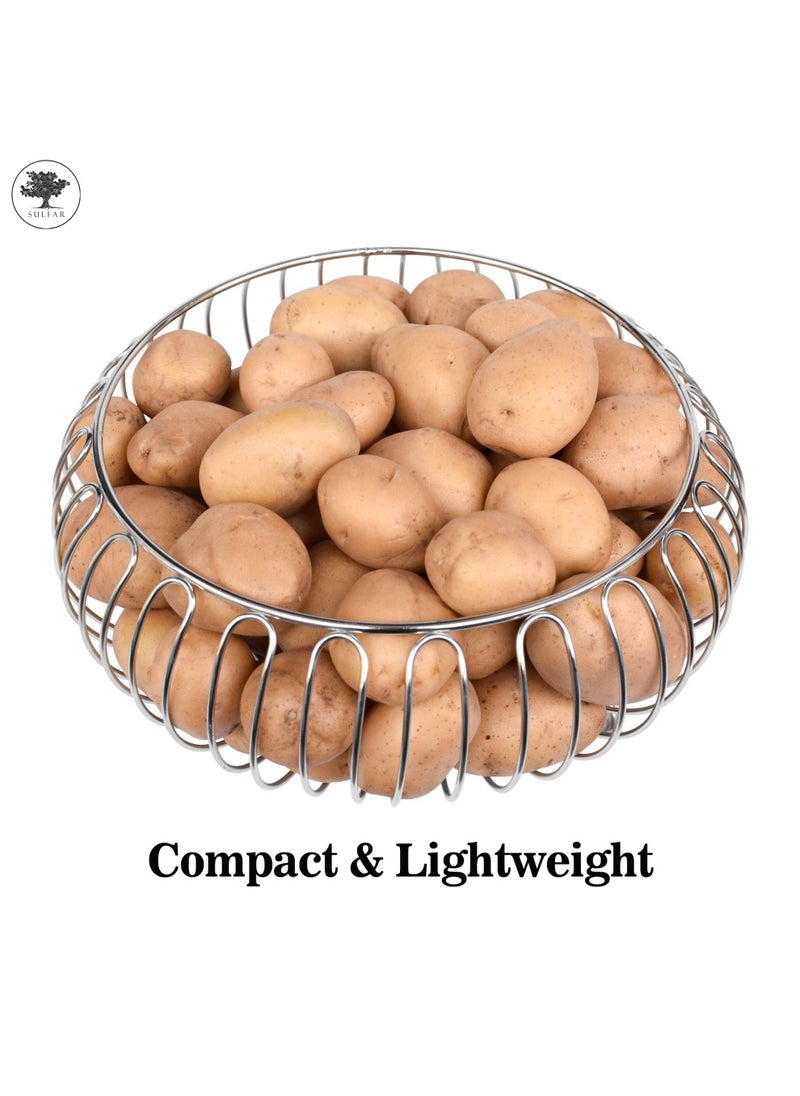sulfar Fruit Dish Round Fruit Basket SS Wire Vegetable Bowl Creative Stylish Candy Dish for Living Room, Kitchen, Pantry, Office (Silver) Pack of 1  - Image 5