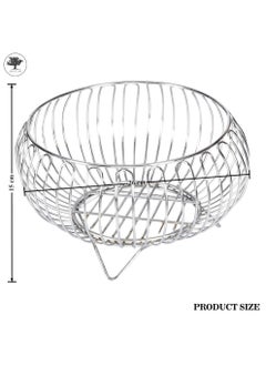 sulfar Fruit Dish Round Fruit Basket SS Wire Vegetable Bowl Creative Stylish Candy Dish for Living Room, Kitchen, Pantry, Office (Silver) Pack of 1  - Image 2