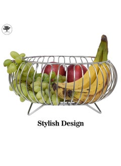 sulfar Fruit Dish Round Fruit Basket SS Wire Vegetable Bowl Creative Stylish Candy Dish for Living Room, Kitchen, Pantry, Office (Silver) Pack of 1  - Image 3