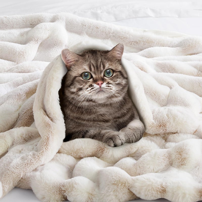Hyde Lane Ultra Soft Plush Throw Blanket, Fuzzy Faux Rabbit Fur Throws, Luxury Cozy Fluffy Blankets for Sofa, Couch, Living Room Decor, Warm Gift for Women, Frost Fox, 50"x60" - Image 3