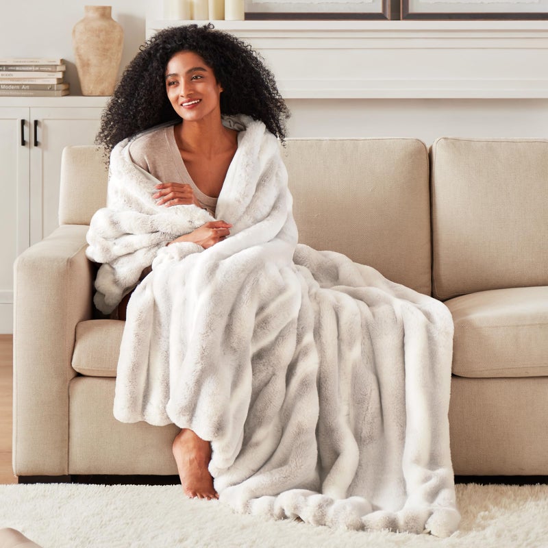 Hyde Lane Ultra Soft Plush Throw Blanket, Fuzzy Faux Rabbit Fur Throws, Luxury Cozy Fluffy Blankets for Sofa, Couch, Living Room Decor, Warm Gift for Women, Frost Fox, 50"x60" - Image 4