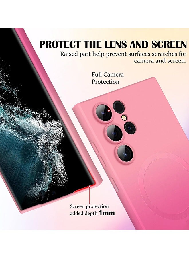 Samsung Galaxy S24 Ultra Magnetic Case, Soft Liquid Silicone Case Bumper Anti-Scratch Shockproof Full Camera Protector Multicolor Cover for Samsung Galaxy S24 Ultra, Pink Red - Image 4