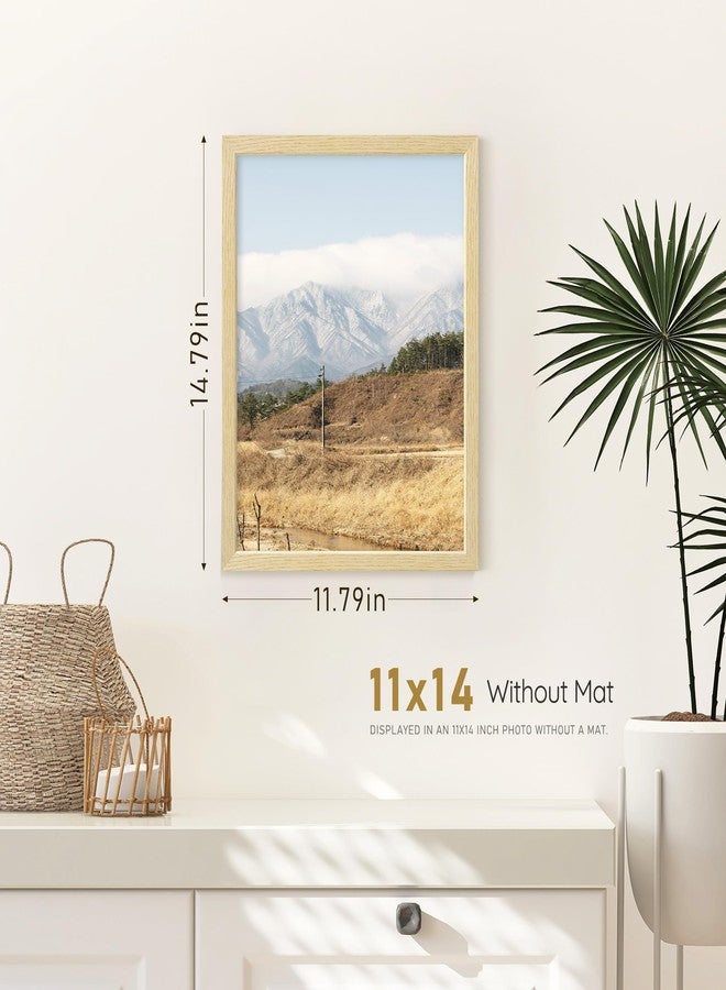 Fisnish 11x14 Picture Frame, Solid Wooden Picture Frames, Display 11x14 Photos without Mat, Horizontal or Vertical Wall Mounting, Oak Wood Grain, 1 Pack - Image 3