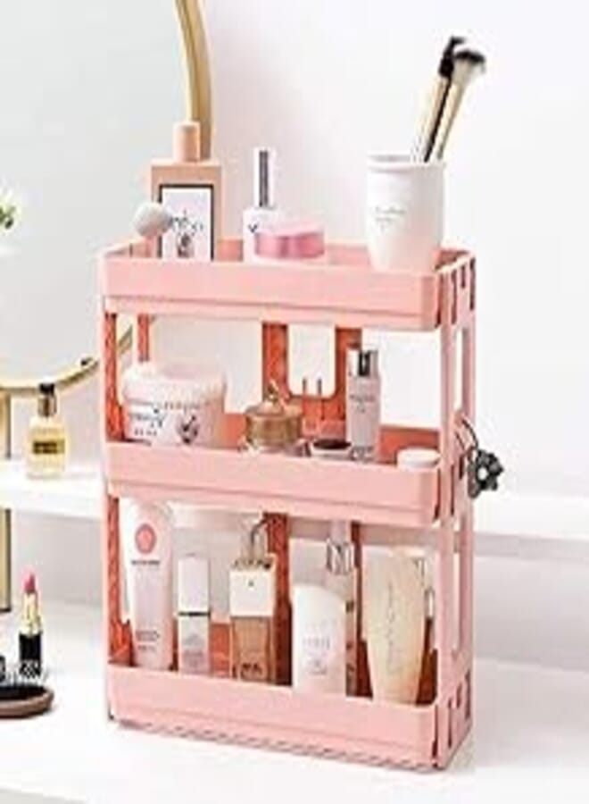 OR Expandable Multi-Tile Organizer Rack for Kitchen, Bathroom and Beauty Table (3 Ply, Pink)