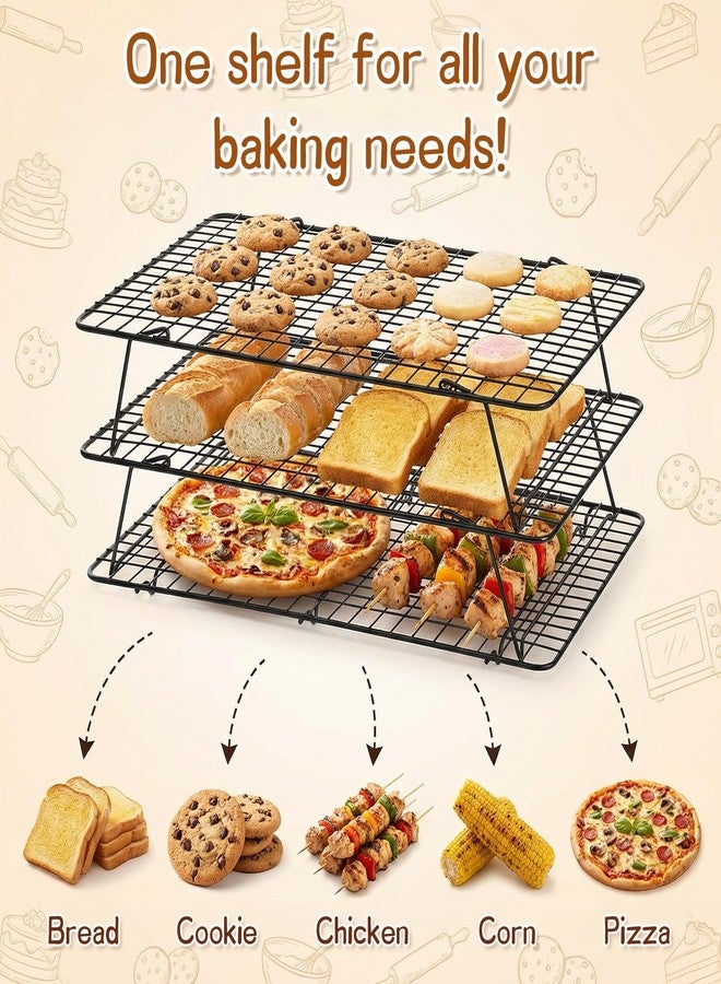 Exclaith 3-Tier Stackable Cooling Rack, 16.5 x 12 Inch Wire Racks, Detachable Cooling Racks with Legs, Carbon Steel Baking Rack, for Baking Cooking Grilling, Oven and Dishwasher Safe - Image 2
