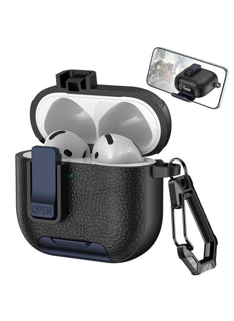 Case For AirPods 4 Leather Texture Wireless Earphones Case with Hook & Holder