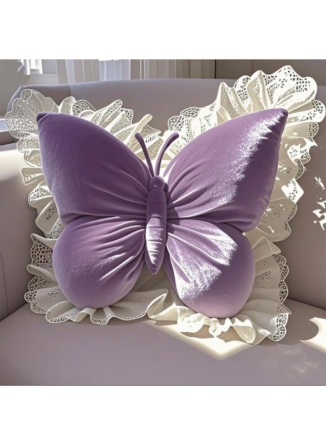 GUDOO Purple Butterfly Shaped Pillow – Soft Plush Decorative Cushion for Bedroom, Sofa & Kids Room - Image 1