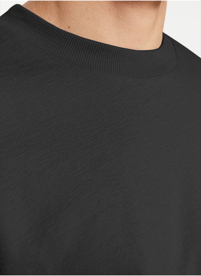 trendyol Limited Edition Anthracite Oversize/Wide Cut Label Embroidered Textured Full T-shirt  - Image 5