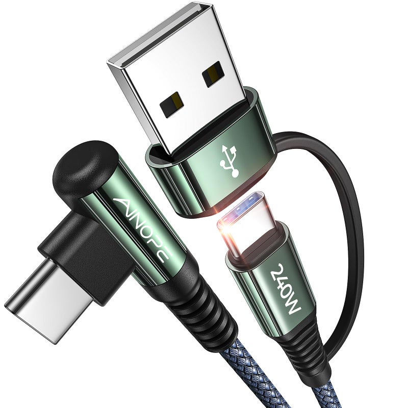 AINOPE 10 FT USB C Cable Fast Charging 240W USBC Charge Cable with Adapter Fast Charger USB C Cable Supports 100W Right Angle USB C Fit MacBook ProAir iPad ProAir iPhone 171615 10FT Grey - Image 2