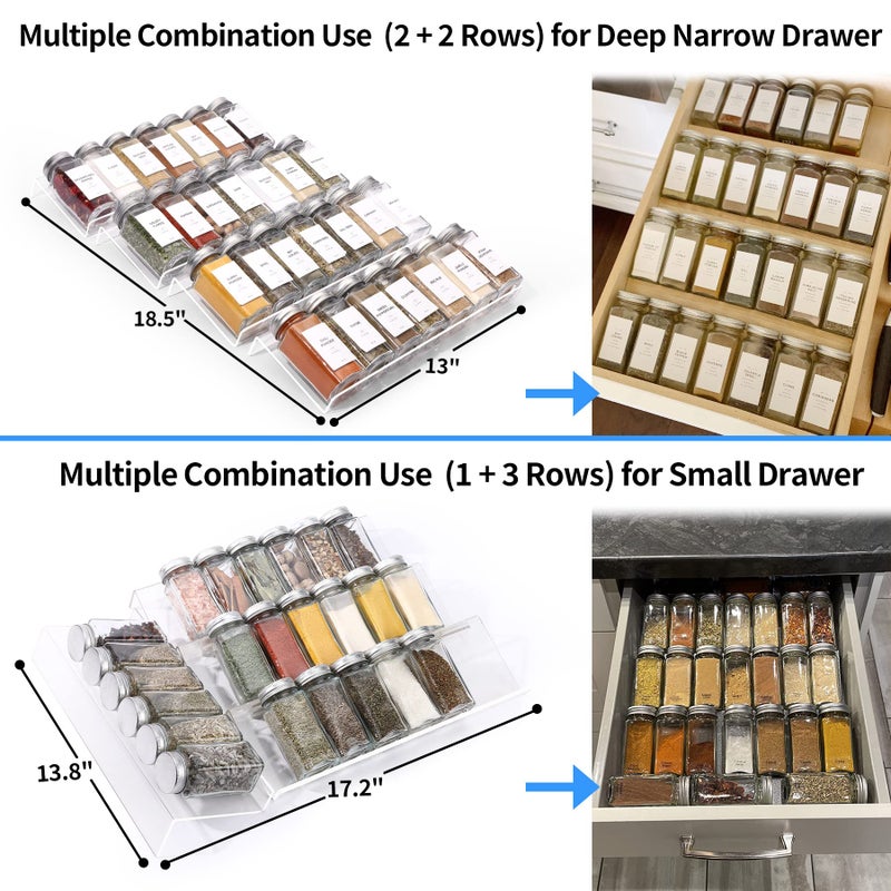 MIUKAA Clear Acrylic Spice Drawer Organizer, 4 Tier Seasoning Jars Drawers Insert, Kitchen Spice Rack Tray for Drawer/Countertop (Jars not included) - Image 5