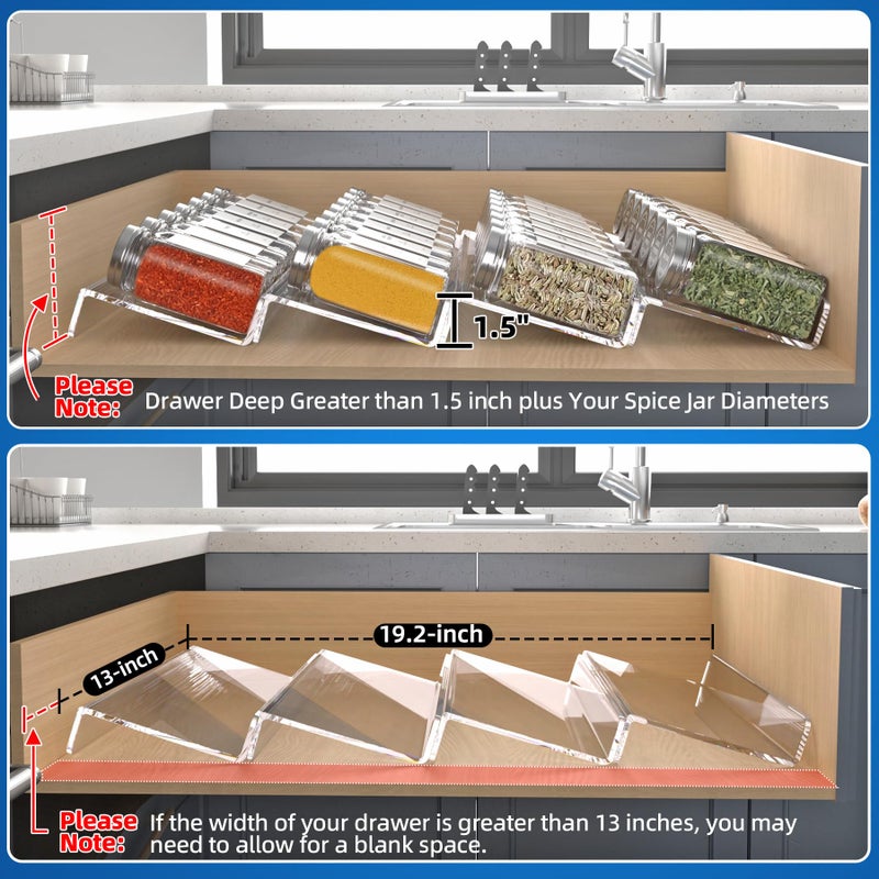MIUKAA Clear Acrylic Spice Drawer Organizer, 4 Tier Seasoning Jars Drawers Insert, Kitchen Spice Rack Tray for Drawer/Countertop (Jars not included) - Image 3