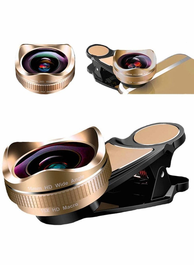Excefore Phone Camera Lens,Clip on Cell Phone Lens Kit Compatible with Most Phones,Most Smartphones, 4K HD 2 in 1 120° Wide Angle Lens, 15X Macro Lens, No Distortion - Image 1