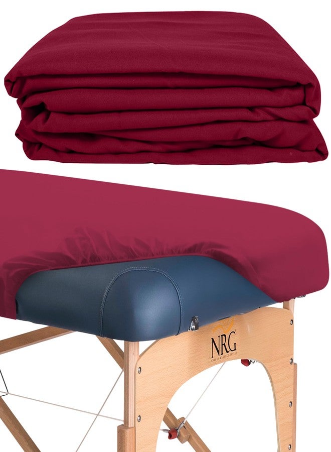 NRG Premium Microfiber Fitted Massage Table Sheet, Single Sheet - 100% Double Brushed Polyester Soft as Silk - 120 GSM - Wrinkle Resistant and Resists Pilling - 77 x 36 inches - Color: Merlot - Image 1