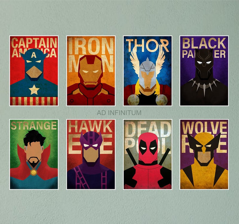 AD INFINITUM Wall Decor Marvel Logo Posters 300gsm Matte Paper, Multicolor, 9"x13", Set of 8 - Image 1