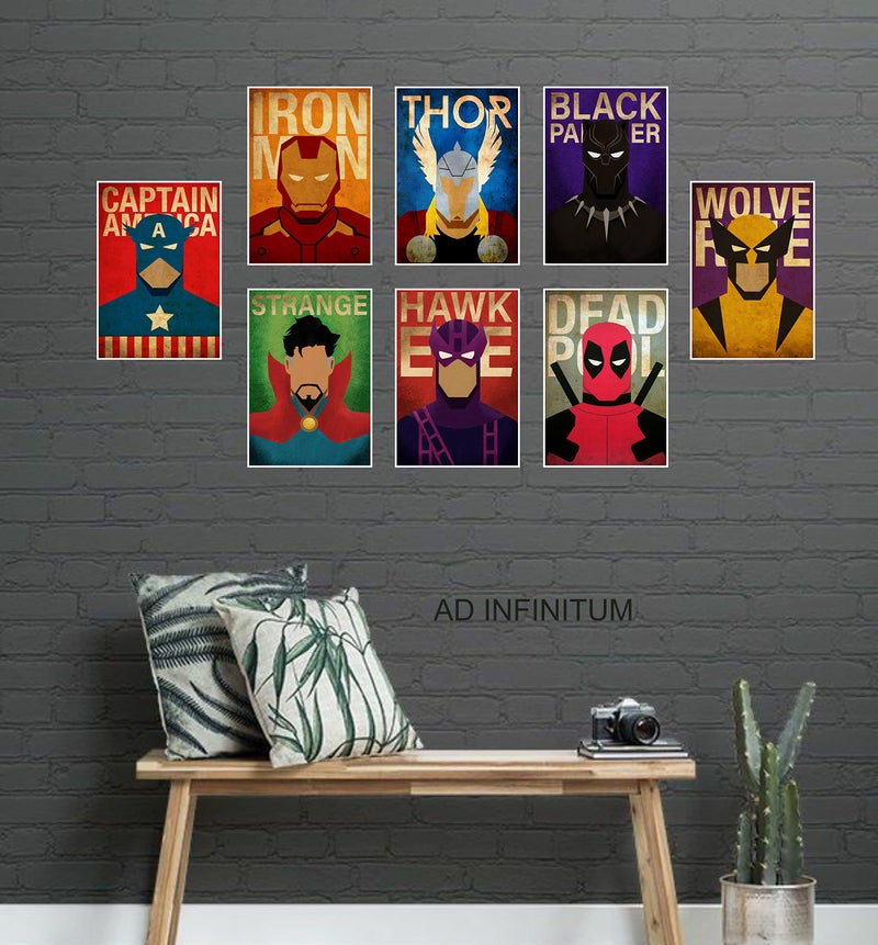 AD INFINITUM Wall Decor Marvel Logo Posters 300gsm Matte Paper, Multicolor, 9"x13", Set of 8 - Image 2
