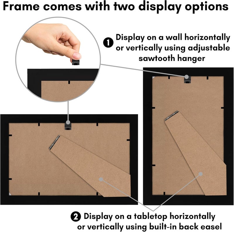 Americanflat 6x10 Picture Frame in Black - Engineered Wood Photo Frame with Shatter-Resistant Glass, Hanging Hardware, and Easel for Wall or Tabletop Display - Image 5