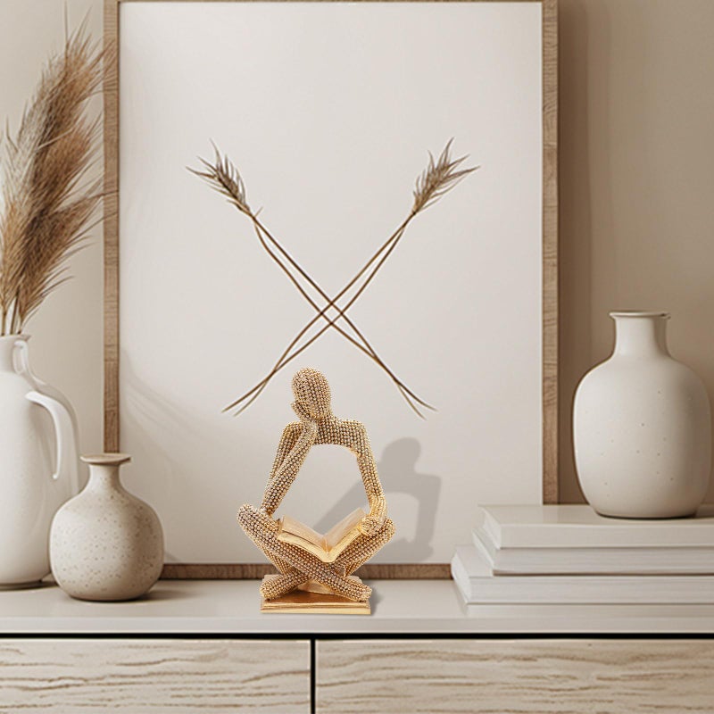 Neeenn Sparkling Gold Reading Women Statue, Thinker Sculptures, Abstract Art Ornament, Modern Aesthetic Figurine Decoration for Home Living Room Bedroom Office Shelf Table Desk Bookshelf Decor - Image 2